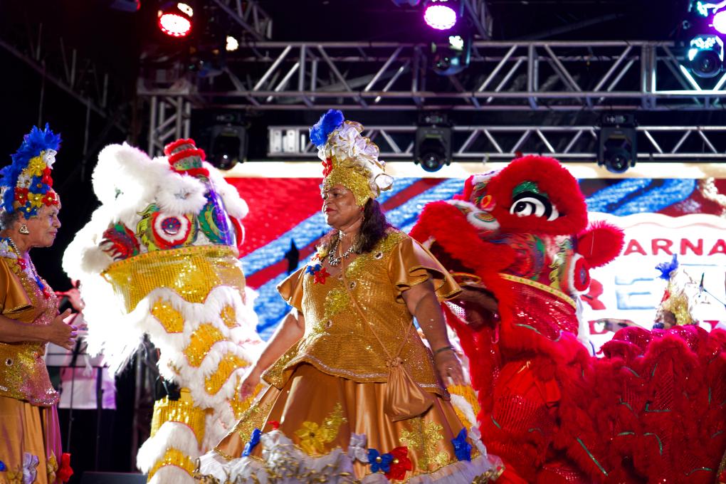 Artistas comemoram Ano Novo Chinês durante desfile de carnaval em Recife, Brasil, em 16 de fevereiro. (Xinhua/Zhou Yongsui)